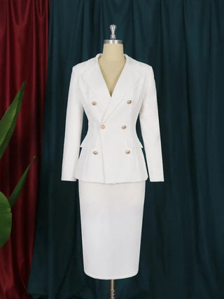 Sets Elagant 6 Buttons Jacket Knee Length Skirts Wide Leg Pants Suits Casual Office Work Alodia Store