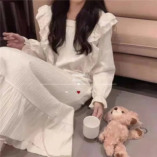White Night Dress Women Korean Style Ruffles Alodia Store