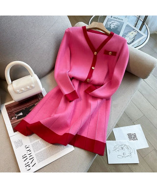 Fashion Women V Neck Hit Color Knitted Golden Alodia Store
