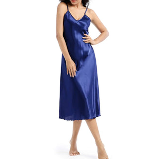 Women's Satin Nightgown Long Slip Sleep Dress Silk V Neck Sleepwear Solid Color Nightwear Alodia Store