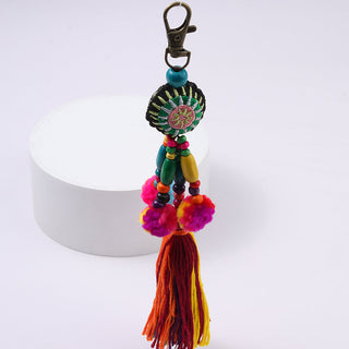 1pc Flower Charms Keychains Wooden Beads With Pompom Keyring Colorful Jewelry Boho Style Alodia Store