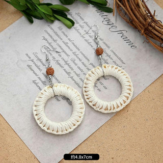 Wooden Vintage Earrings For Women Bohemian Style  Geometric Wood Earrings 2022 Trendy Retro Rattan Earrings Statement Jewelry Alodia Store
