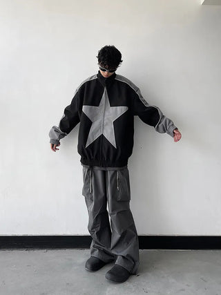 Spring Bomber Jacket Men Women Vintage Star Pattern Harajuku Alodia Store