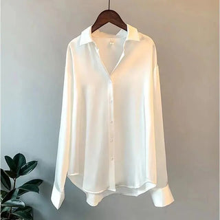 Satin Shirt Womens Clothing Silk Shirts Ovearsized Vintage Blouse Office Lady Sheer Top Longsleeve Dress Shirt Ladies Overshirt Alodia Store