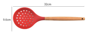 1Pcs Cooking Silicone Strainer Food Non-Stick Heat-Resistant Wooden Handle Colander Spoon Skimmer Strainer Cooking Kitchen Tools Alodia Store
