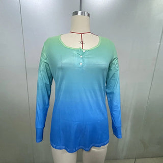 Women Blouse Longsleeve Women'S T-Shirt Fashion Casual Gradient Color Print V-Neck Slim Long Sleeve Top футболка оверсайз Alodia Store