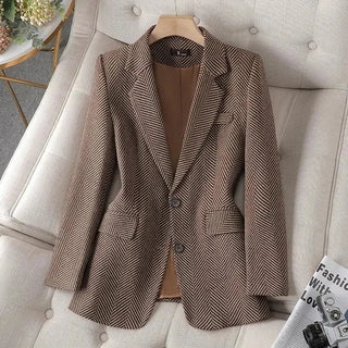 Women Coffee Stripe Formal Blazer business New Alodia Store
