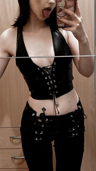 Sexy Women Leather Hollow Out Crop Vest Tops Alodia Store