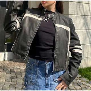 Fashion Zipper Polo-neck Tops Sweet Cool Personal Street Vintage Oversized Coats Alodia Store