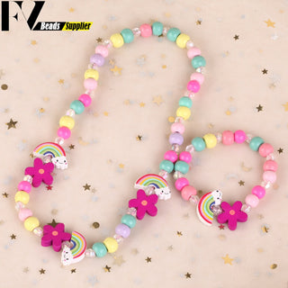 33 Style Colorful Wooden Cute Animal Flower Cartoon Children's Necklace Bracelet Girl's Child Jewelry Kids Toys Birthday Gifts Alodia Store