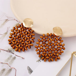 Wooden Vintage Earrings For Women Bohemian Style  Geometric Wood Earrings 2022 Trendy Retro Rattan Earrings Statement Jewelry Alodia Store
