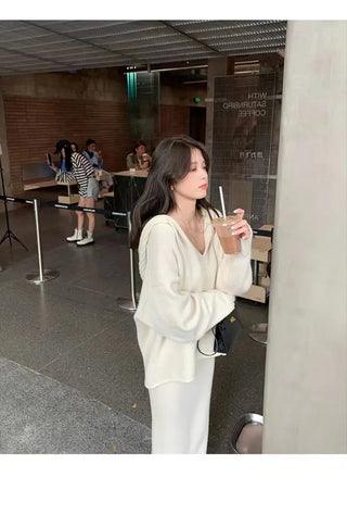 2 Piece Women Knitted Sweater Suits Winter Fashion Korean Alodia Store