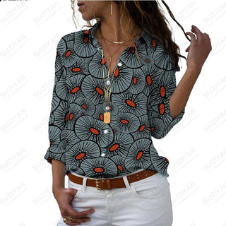 Women's SummerNew Shirt Long Sleeve Colorful Portrait 3D Digital Printing Women's Polo Button Casual Cardigan LongSleeve T-shirt Alodia Store