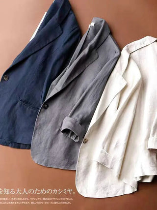 Fashion Woman Blazer Linen 100% Suit Jacket White Solid Casual Alodia Store