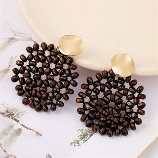 Wooden Vintage Earrings For Women Bohemian Style  Geometric Wood Earrings 2022 Trendy Retro Rattan Earrings Statement Jewelry Alodia Store