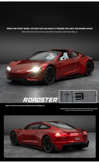 1:24 Tesla Roadster Alloy Sports Car Model Diecasts Metal Toy Vehicles Car Model Simulation Sound and Light Collection Kids Gift Alodia Store
