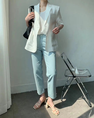 Cotton Linen Short-sleeved Coat Loose Alodia Store