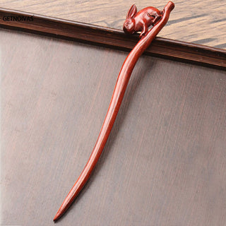Chinese Wood Hair Sticks Hair Barrettes Red Sandalwood Rabbit Clips Vintage Style Hairpin Accessories for Women Bun Maker ML Alodia Store