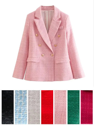 Fashion Women Beige Tweed Blazer Jacket For Office Lady Alodia Store