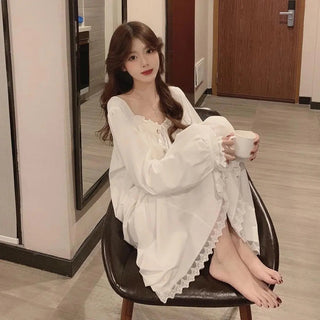 White Night Dress Women Korean Style Ruffles Alodia Store