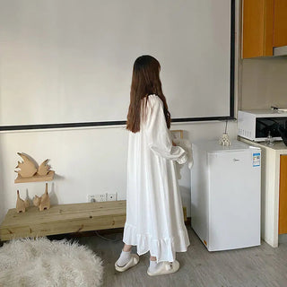White Night Dress Women Korean Style Ruffles Alodia Store
