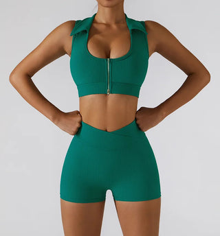 Chest Zipper Yoga Suit Women's Tracksuits Seamless Gym Workout Clothes 2 PCS Sexy Sportswear High Waist Leggings Bra Sports Set Alodia Store