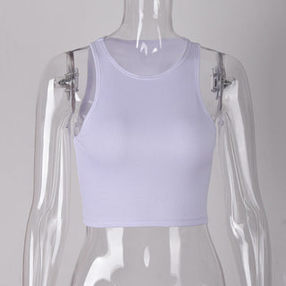2023 New Summer Slim Render Short Top Sexy Women Sleeveless O Croptops Tank Tops Solid Black/White Crop Vest Cute Tops alodia store