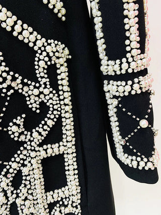 Stunning Diamonds Pearls Beaded Black Blazer Dress Alodia Store