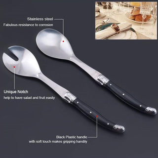 2pcs 10'' Red Salad Spoon set Laguiole Stainless steel Spoon Western Dinnerware Black ABS Handle Party Cake Dessert Tool Kitchen Alodia Store