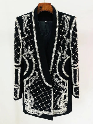 Stunning Diamonds Pearls Beaded Black Blazer Dress Alodia Store