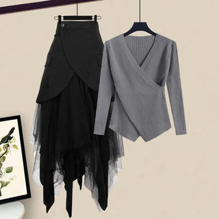 Black Skirt Two Piece Set Alodia Store
