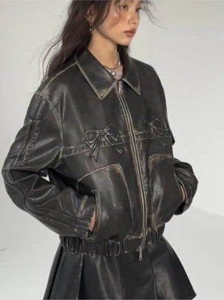 Fashion Zipper Polo-neck Tops Sweet Cool Personal Street Vintage Oversized Coats Alodia Store