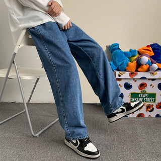 2023 Spring New Streetwear Baggy Jeans Men Korean Fashion Loose Straight Wide Leg Pants Male Brand Clothing Black Light Blue ALODIA STORE