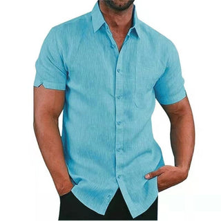 Summer Cotton Linen Shirts For Men Casual Short Sleeved Shirts Blouses Solid Turn-Down Collar Formal Beach Shirts Male Clothing ALODIA STORE