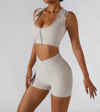 Chest Zipper Yoga Suit Women's Tracksuits Seamless Gym Workout Clothes 2 PCS Sexy Sportswear High Waist Leggings Bra Sports Set Alodia Store