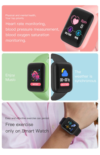 Smart Watch Kids Bluetooth Fitness Tracker Macaron Smartwatch for Men Women Blood Pressure Smart Bracelet for Android IOS Alodia Store