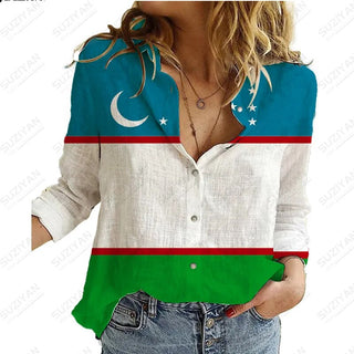 2023Women's Spring New LongSleeve Shirt Gradient Speckled 3D Printing Hot Selling Women's Polo Collar Single breasted Casual Top Alodia Store