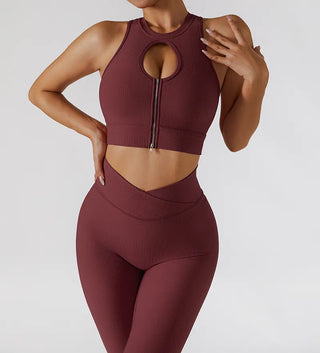 Chest Zipper Yoga Suit Women's Tracksuits Seamless Gym Workout Clothes 2 PCS Sexy Sportswear High Waist Leggings Bra Sports Set Alodia Store