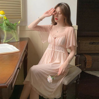 Long-sleeved Sexy Lace Home Clothes Night Gown Sleep Dress Alodia Store