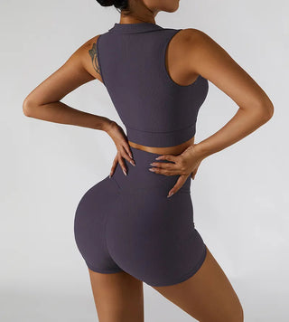 Chest Zipper Yoga Suit Women's Tracksuits Seamless Gym Workout Clothes 2 PCS Sexy Sportswear High Waist Leggings Bra Sports Set Alodia Store