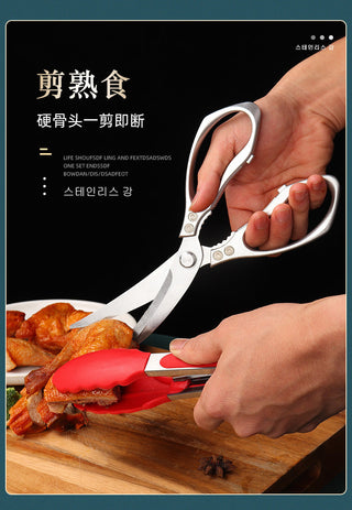 Stainless Steel Korean Barbecue Scissors Kitchen Multi-functional Anti Slip Serrated Scissors Thickened Chicken Steak Scissors Alodia Store