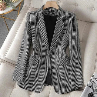 Women Coffee Stripe Formal Blazer business New Alodia Store