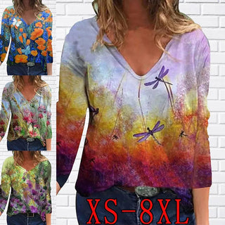 Women 2022 Autumn Trendy New Longsleeve Casual Personalized Cute V-Neck Tops Plus Size XS-8XL Alodia Store