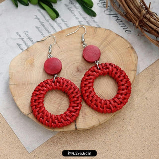 Wooden Vintage Earrings For Women Bohemian Style  Geometric Wood Earrings 2022 Trendy Retro Rattan Earrings Statement Jewelry Alodia Store