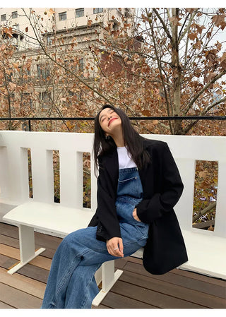 Black Long Sleeved Suit Jacket Alodia Store