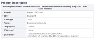 Gold Plated Iced Out Chain for Men and Women Cuban Chain Necklace ALODIA STORE