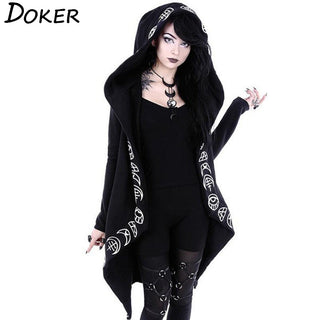 Gothic Punk Black Long Women Hoodies ALODIA STORE