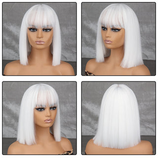WERD Short White Grey Wig For Woman With Bangs Ladies Anime High Temperature Fiber Synthetic Cosplay Lolita Wig ALODIA STORE