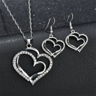 Exquisite Double Heart Necklace Earrings Bracelet Jewelry Set Charm Ladies Jewelry Fashion Bridal Accessory Set Romantic Gifts ALODIA STORE