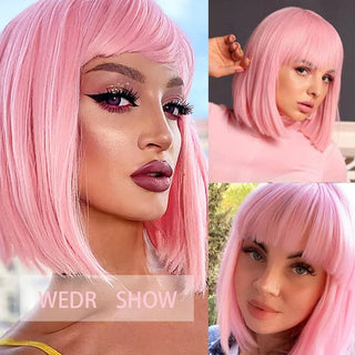 WERD Short Straight Bob Wigs for Women Synthetic wig with bangsPink Lolita Wigs Black  Blue Red Cosplay Wig ALODIA STORE